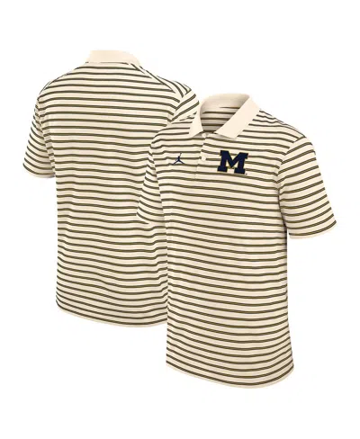 Jordan Men's Tan/navy Michigan Wolverines Striped Primary Logo Performance Polo Shirt In Multi