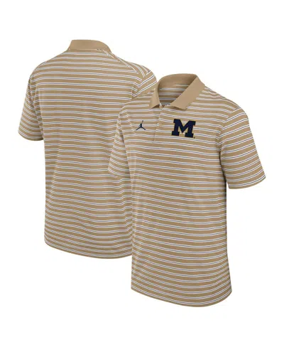 Jordan Men's Tan/white Michigan Wolverines Primetime Victory Striped Polo Shirt In Brown