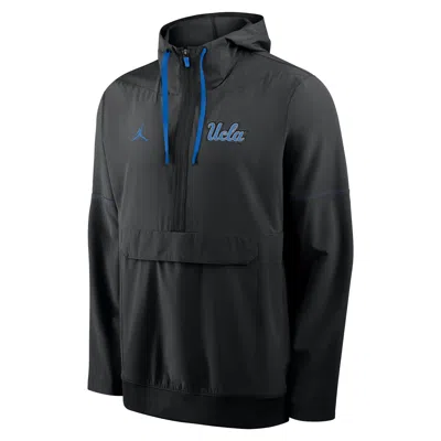 Jordan Men's Ucla Sideline Anorak  Brand College 1/2-zip Hooded Jacket In Black