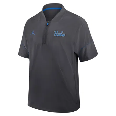 Jordan Men's Ucla Sideline Coach  Brand College 1/2-zip Short-sleeve Hooded Jacket In Gray