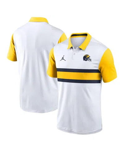 Jordan Men's White, Maize Michigan Wolverines Athletic Prep Alt Logo Vapor Dri-fit Polo Shirt In Gray