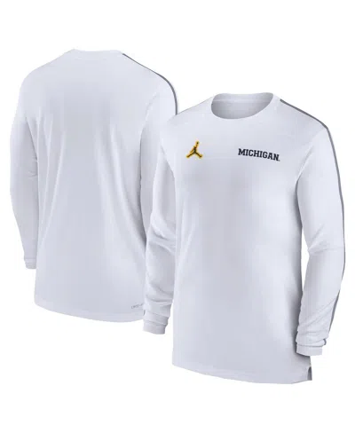 Jordan Men's Michigan Wolverines 2024 Sideline Coach Uv Performance Long Sleeve T-shirt In White,navy