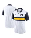 Jordan Men's White Michigan Wolverines Primetime Campus Vapor Performance Polo In White,navy