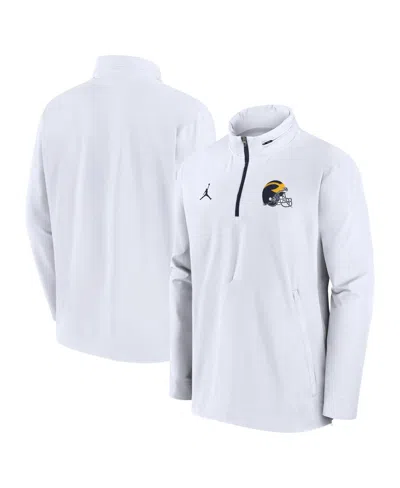 Jordan Michigan Wolverines Sideline Coach Nike Men's College 1/2-zip Hooded Jacket In White,navy