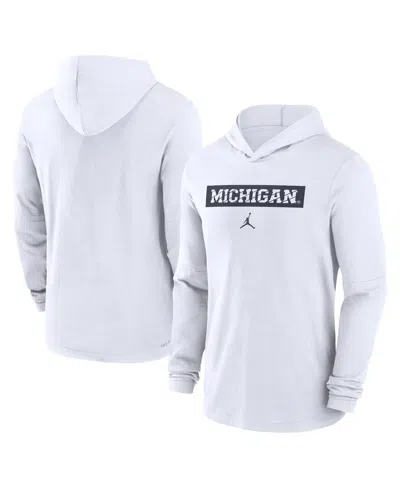 Jordan Men's White Michigan Wolverines Sideline Hoodie Performance Long Sleeve T-shirt