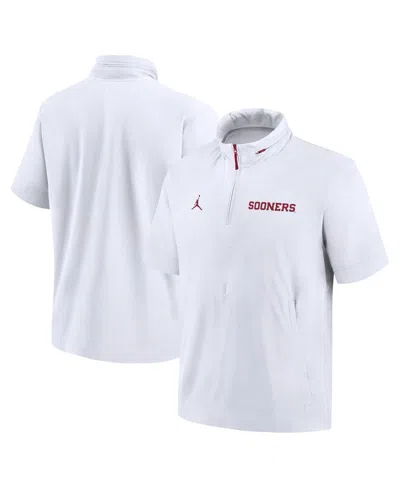Jordan Men's White Oklahoma Sooners 2024 Sideline Coach Short Sleeve Half-zip Hoodie Jacket