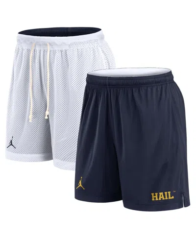 Jordan Men's White/navy Michigan Wolverines Primetime Reversible Shorts In White,navy