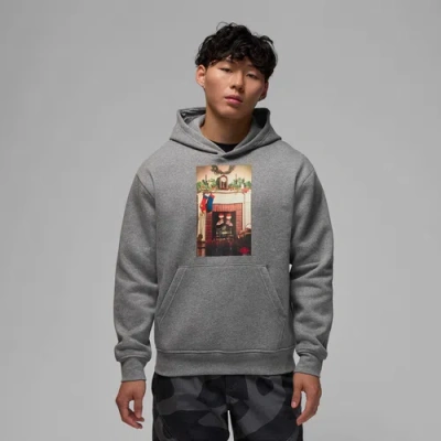Jordan Mens  Jumpman Chimney Fleece Pullover In Carbon Heather/black