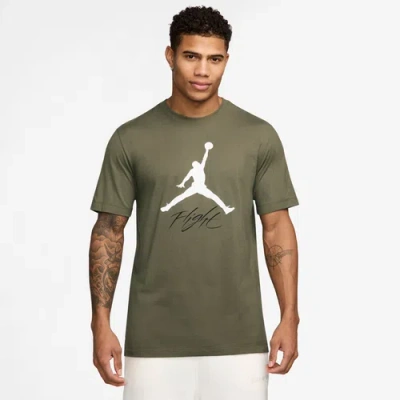 Jordan Mens  Jumpman Flight Hbr T-shirt In Medium Olive/white