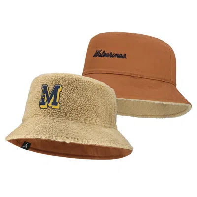 Jordan Michigan Campus Prep Script Reversible  Brand College Bucket Hat In Brown