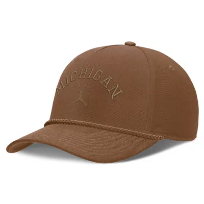 Jordan Michigan Campus Prep Tonal Rope Rise  Brand College Adjustable Hat In Brown