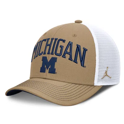 Jordan Michigan Primetime Arched  Brand Dri-fit College Trucker Adjustable Hat In Brown