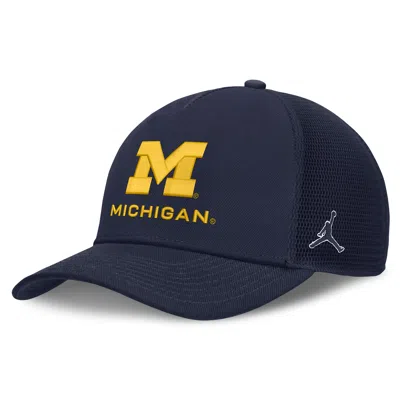 Jordan Michigan Sideline Rise Gameday  Brand College Trucker Adjustable Hat In Blue