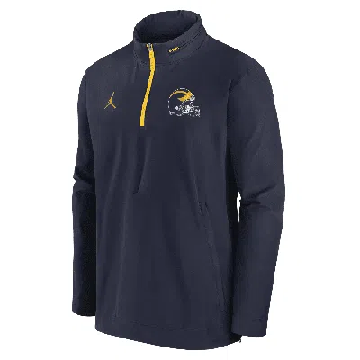 Jordan Michigan Wolverines Sideline Coach Nike Men's College 1/2-zip Hooded Jacket In Blue