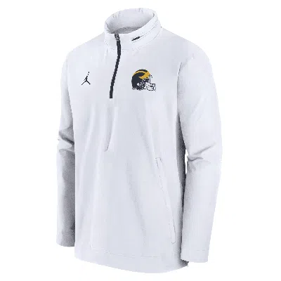 Jordan Michigan Wolverines Sideline Coach Nike Men's College 1/2-zip Hooded Jacket In White,navy