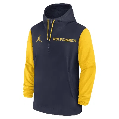 Jordan Men's Michigan Wolverines Sideline Pre-game Player  College 1/2-zip Hooded Jacket In Navy,maize