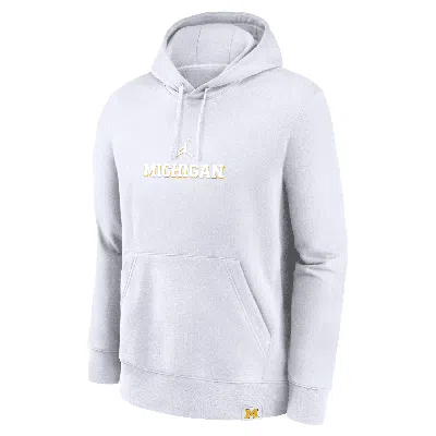 Jordan Michigan Wolverines Statement Wordmark Lockup Heavyweight Nike Men's College Pullover Hoodie In White