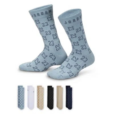 Jordan Monogram Essentials Big Kids' Crew Socks (6 Pairs) In Brown