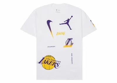 Pre-owned Jordan Nba Los Angeles Lakers Courtside Statement Loose Fit T-shirt In White/purple/yellow In Multi