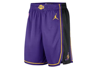 Pre-owned Jordan Nba Los Angeles Lakers Statement Edition Swingman Drifit Shorts In Purple/yellow