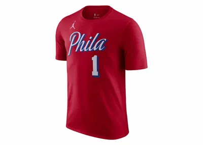 Pre-owned Jordan Nba Philadelphia 76ers James Harden Statement Edition T-shirt In Red/white/blue In Multi