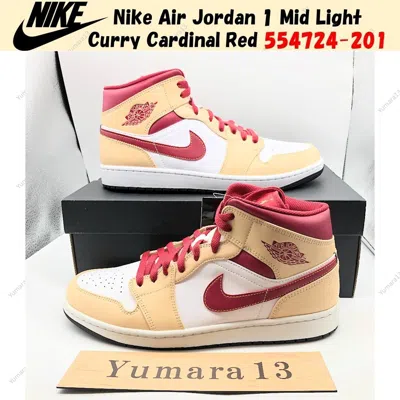 Pre-owned Jordan Nike Air  1 Mid Light Curry Cardinal Red 554724-201 Us 4-14 Brand