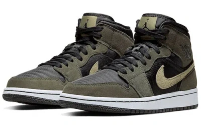 Pre-owned Jordan Nike Air  1 Mid Olive Women's Retro Sneakers Bq6472-030 In Green