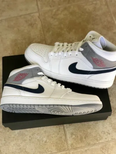 Jordan Nike Air  1 Mid Paris White Midnight Navy Dr8038-100 Men Size 12.5 High