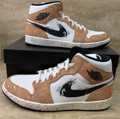 Pre-owned Jordan Nike Air  1 Mid Shoes Brush Stroke Paint Men's Sneakers In Multicolor