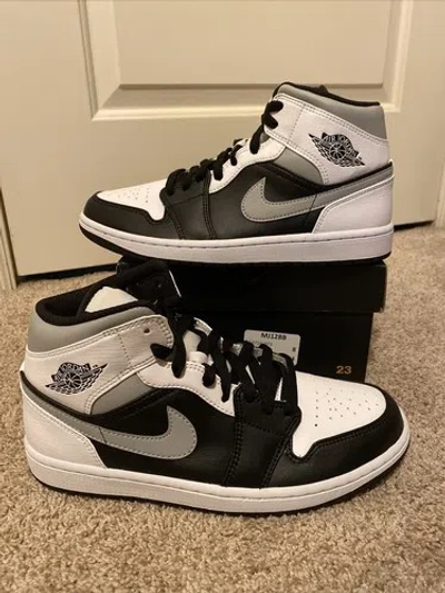 Pre-owned Jordan Nike Air  1 Retro Mid "white Shadow" 554724-073 Size 10.5 Smoke Grey