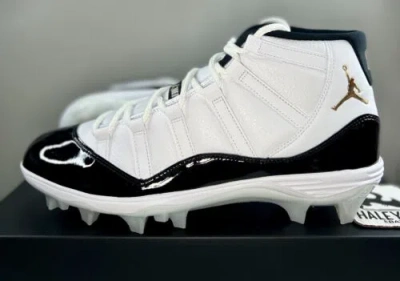 Pre-owned Jordan Nike Air  11 Gratitude Mid Td Football Cleats | Size 12.5 | Fv5374-107 In White/metallic Gold-black