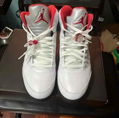 Pre-owned Jordan Nike Air Jordan 5 Retro “fire Red” Silver Tongue (2020) Shoes In White