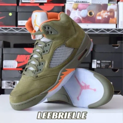 Pre-owned Jordan Nike Air  5 Retro Olive Solar Orange Dd0587-308 Men's Sneaker