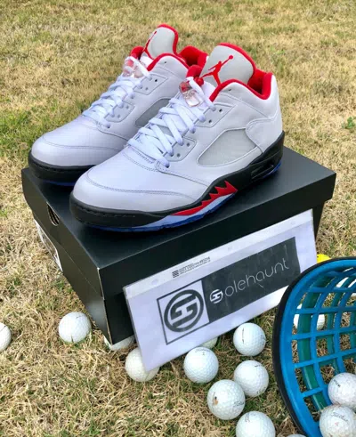 Pre-owned Jordan Nike Air  V 5 Low Golf Cleat Retro Cu4523-100 White Fire Red Aj V Aj 5 In White/black/metallic Silver/fire Red