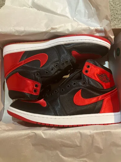 Pre-owned Jordan Nike Jordan 1 Satin Bread Size 10.5 Men's Shoes In Black/red