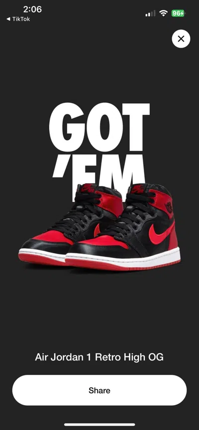 Pre-owned Jordan Nike Jordan 1 Satin Bred Shoes In Black/red