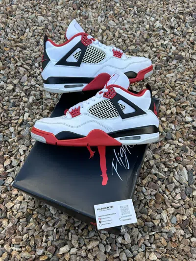 Pre-owned Jordan Nike Jordan 4 Fire Red Shoes In White