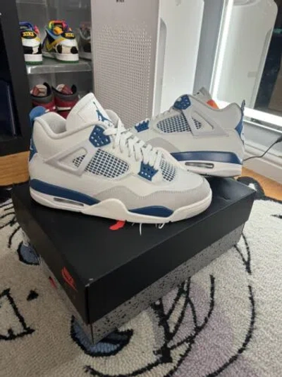 Pre-owned Jordan Nike  4 Retro Military Blue Mens Size 10 Ds In White
