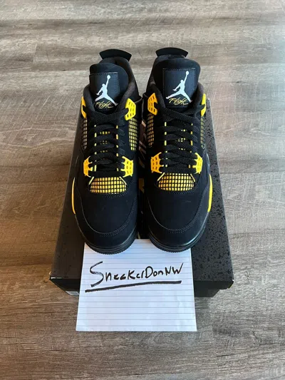 Pre-owned Jordan Nike Jordan 4 Retro Yellow Thunder (2023) Shoes In Black/yellow