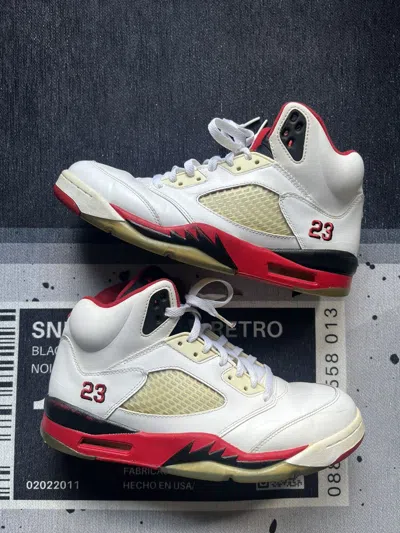 Pre-owned Jordan Nike Jordan 5 Retro Fire Red Shoes In White