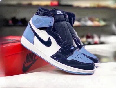 Pre-owned Jordan Nike Jordan Brand Retro 1 High “unc-patent” Shoes In Blue/white