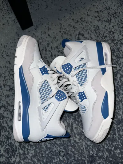 Pre-owned Jordan Nike Military Blue Jordan 4 Shoes In White