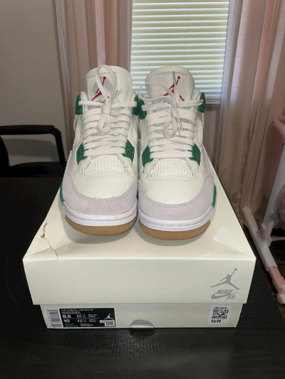 Pre-owned Jordan Nike Sb Jordan 4 Pine Green Shoes In White
