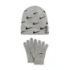 Jordan Nike Swoosh Repeat Beanie And Gloves Set Big Kids' Set In Gray