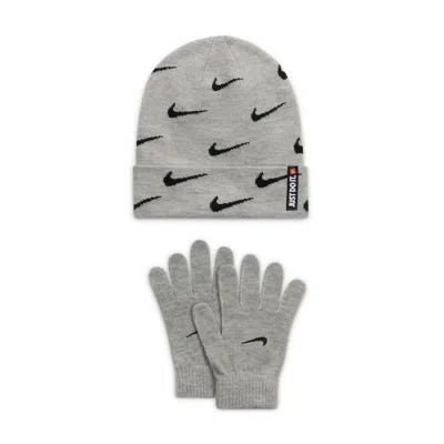 Jordan Nike Swoosh Repeat Beanie And Gloves Set Big Kids' Set In Gray