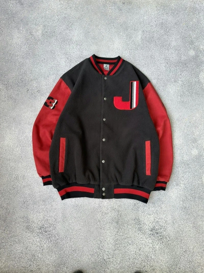 Pre-owned Jordan Nike Vintage Jordan Big Logo Varsity Bomber Jacket In Black/red