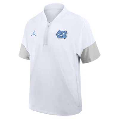 Jordan North Carolina Sideline Coach Nike Men's  Brand 1/2-zip Short-sleeve Hooded Jacket In White