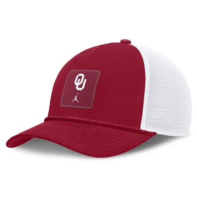 Jordan Oklahoma Sideline Gameday Rope  Brand College Trucker Adjustable Hat In Red