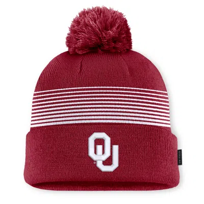Jordan Oklahoma Sideline Peak  Brand College Cuffed Pom Beanie In Red