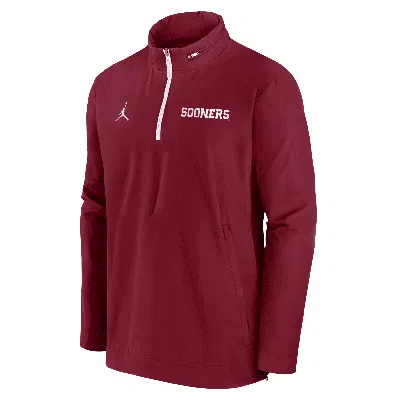 Jordan Oklahoma Sooners Sideline Coach Nike Men's College 1/2-zip Hooded Jacket In Red